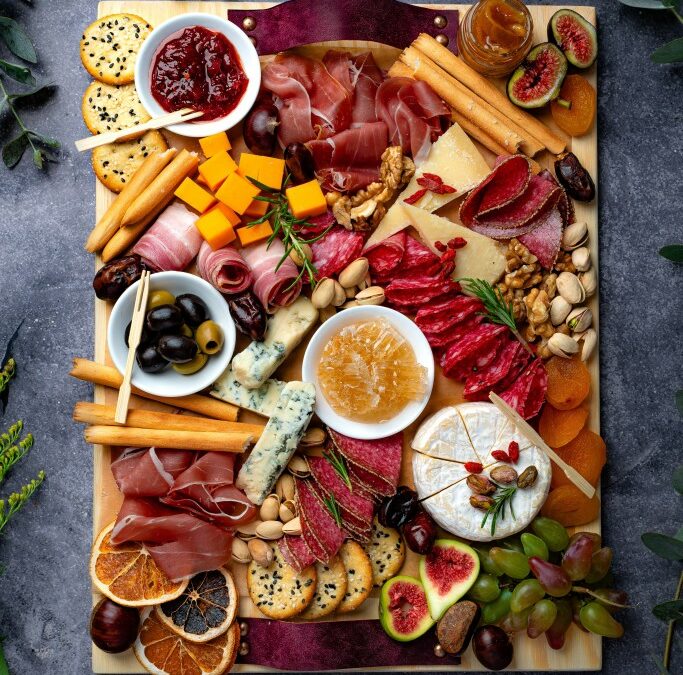 Top view of a charcuterie board